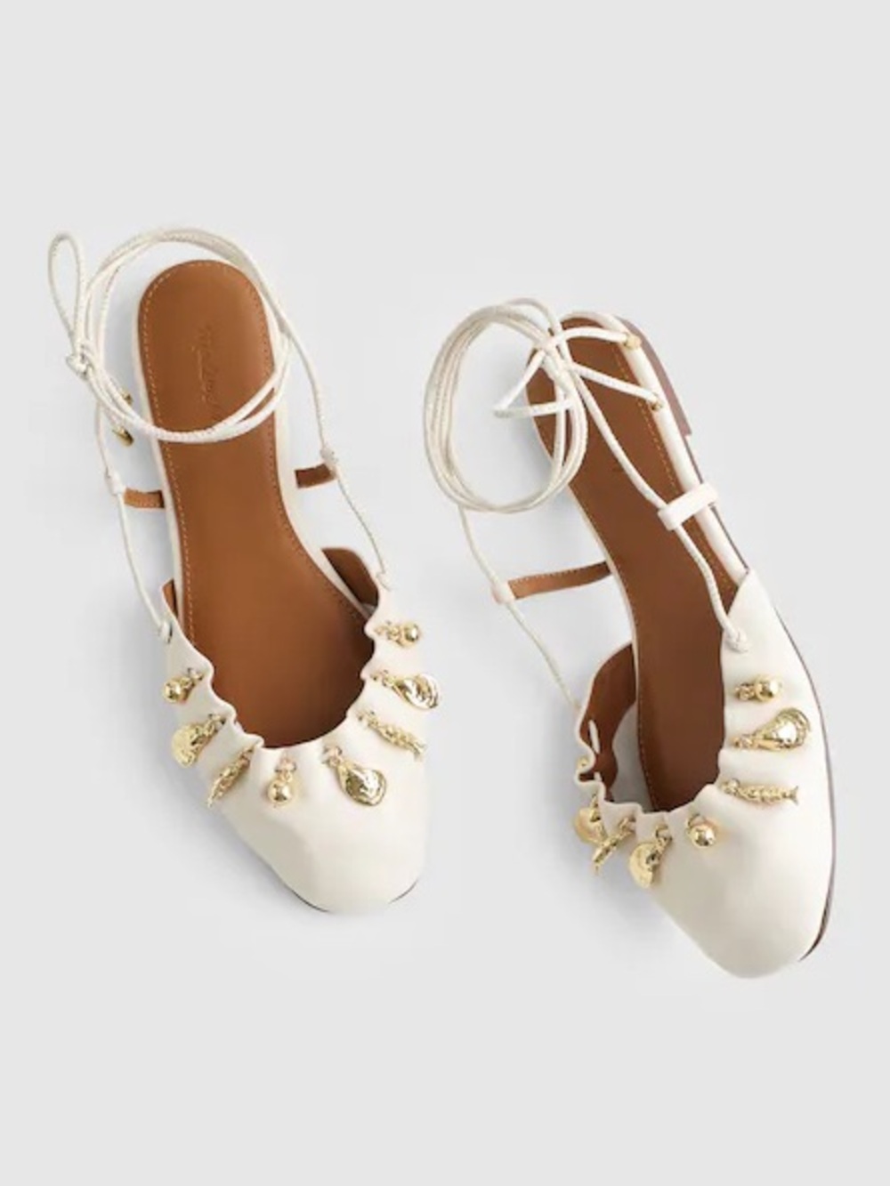Madewell x Shopbop Greta Ruched Ankle-Tie Flat in Leather